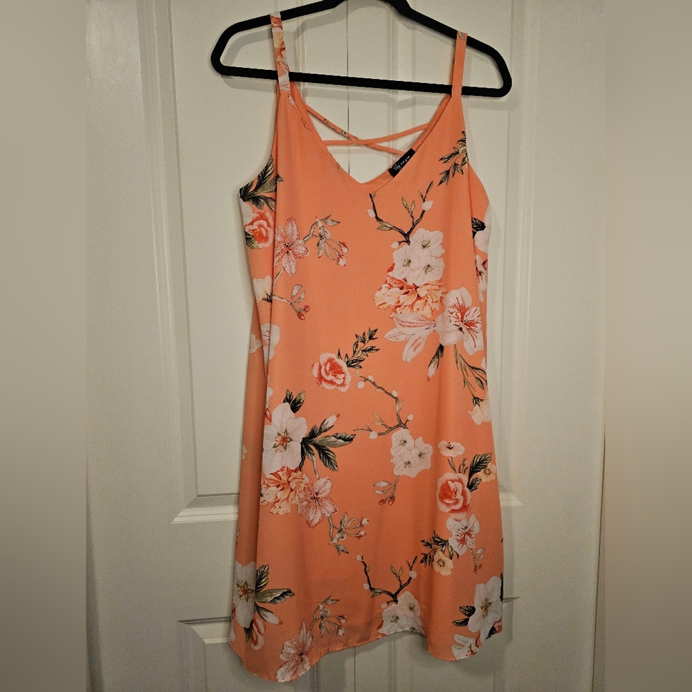 Lily Morgan Womens Floral Peach Sleeveless Sun Dress Flowy Lined Sz XL